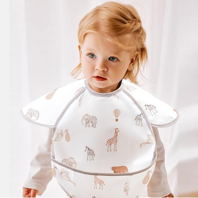 Feeding Bibs for Baby,3 Pack-Waterproof & Easy Clean Feeding Bibs for Toddlers & Infant,Reversible Pockets