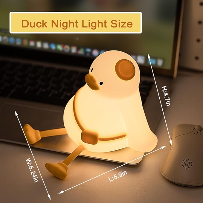 Duck Night Light for Kids 3 Levels Dimmable Silicone Animal Nursery Light,Adorable Rechargeable 30min Timmer Novelty Bedside Touch Lamp,Baby Nursery Kids Room Decor,Gifts for Girls boy