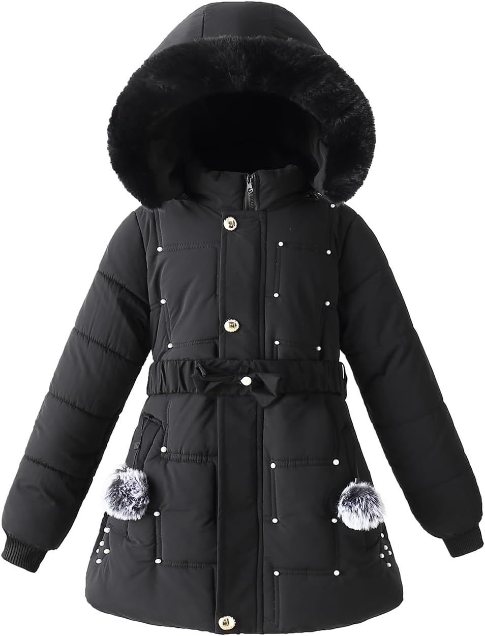 Girls Winter Dress Coats Faux Fur Hooded Fleece Jackets Waterproof Parka Outwear