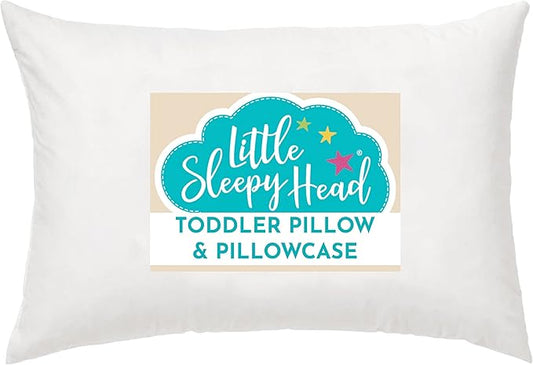 Little Sleepy Head Toddler Pillow with Pillowcase 13x18 - Kids Pillow for Sleeping - Toddler Pillow - Better Neck Support Ergonomic Pillow and Toddler Pillowcase - Best Pillows for Kids (White)