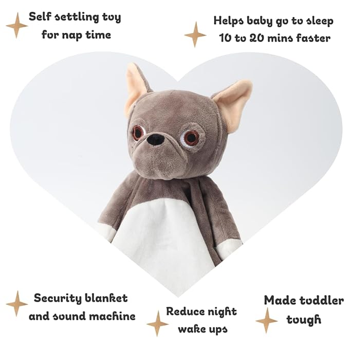 Love By Emi Baby Music Lovey Brown Bulldog, Baby Sleep Soother for Crib & Cuddle Bedtime, White Noise with Heartbeat & Lullaby, Plush Sound Machine Toy, Stuffed Animal for Newborns, Infants & Toddlers