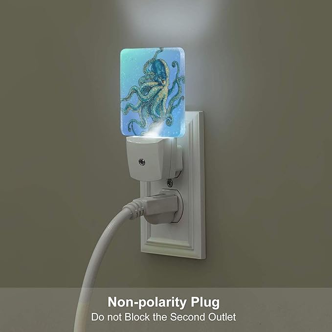 Led Night Light, Blue Octopus Decorative Plug in Nightlights,with Smart Auto Dusk to Dawn Night Light for Bedroom, Kitchen, Nursery, Bathroom