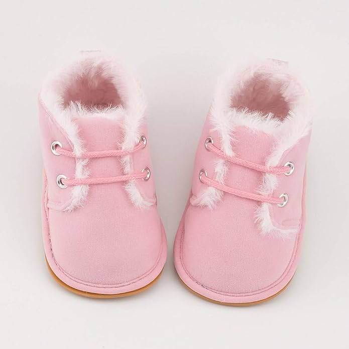 Baby Unisex Warm Snow Boots Newborn Leather Fur Lace Up Ankle Anti-Slip Rubber Texture Sole Toddler Prewalker Winter Crib Shoes