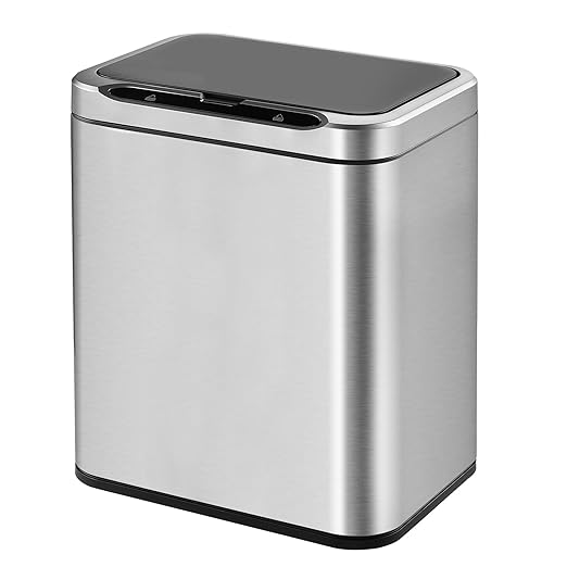 ELPHECO Stainless Steel Office Trash Can Motion Sensor Garbage Can Touchless Smart Trash Can Automatic Waste Bin for Kitchen, Office, Bathroom (Silver, 3.5 Gallons)