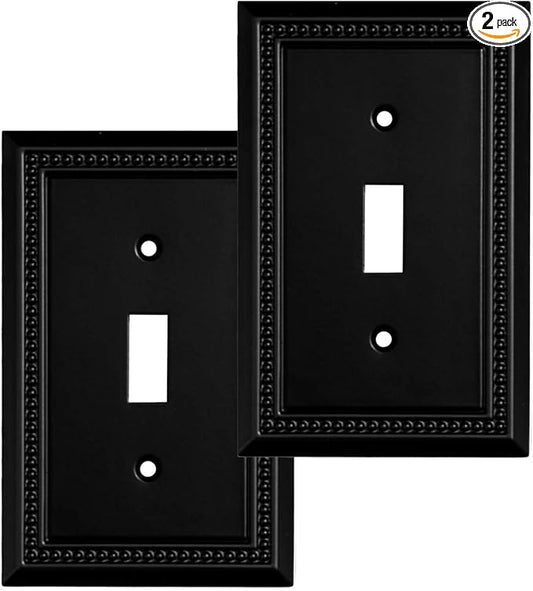 Henne Bery Sunken Pearls Heavy Duty Decorative Wall Plate Switch Plate Outlet Cover, Durable Solid Zinc Alloy (Single Toggle 2PK, Matte Black)