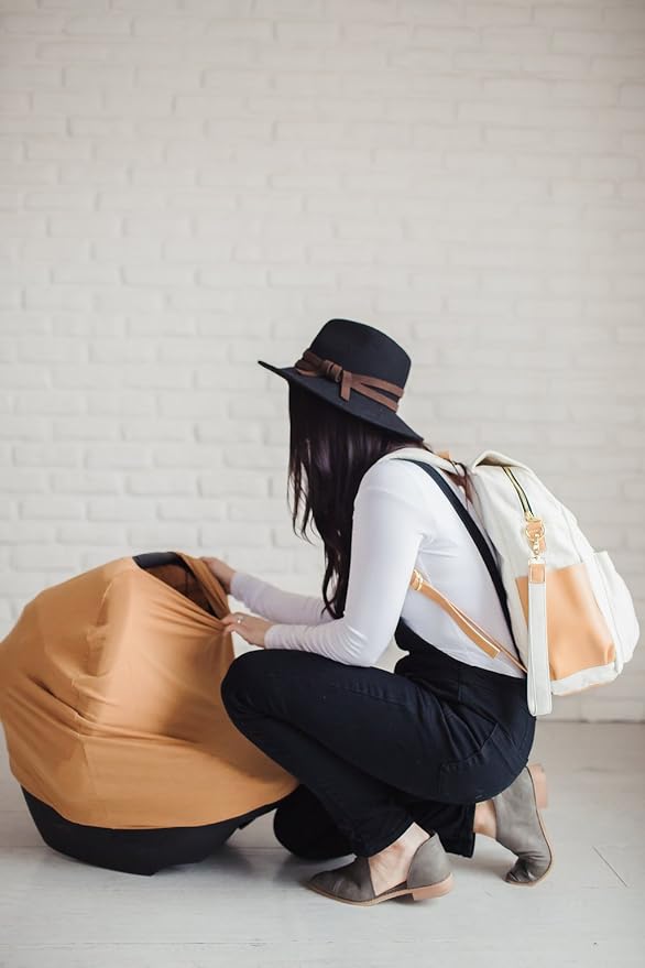 Copper Pearl Multi-Use Cover: Car Seat Covers, Nursing Cover, and Stroller Cover for Sun - Stretchy Fabric, All-Season Use, Stylish Designs, Easy Access for Moms - Camel