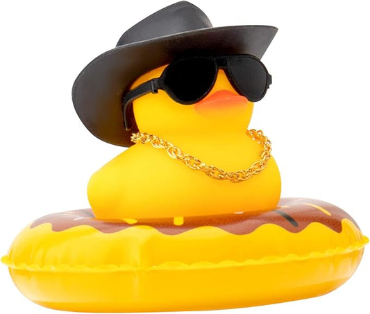 wonuu Car Rubber Duck, Yellow Duck Decoration Dashboard with Sun Hat Swim Ring Necklace Sunglasses for Car Dashboard Decorations