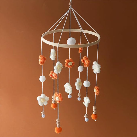 Baby Mobile for Crib - Modern Baby Mobile - Nursery Mobile for Girl or Boy - Hand-Crocheted Colourful Little Flower - Baby Crib Mobile for Boys Girls (C)