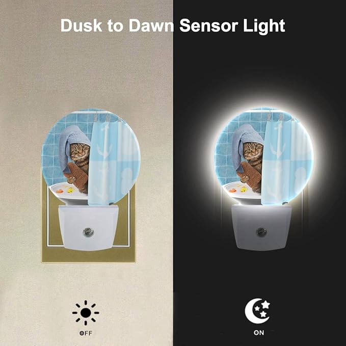 EKOBLA Funny Cat Night Light Kitten Cat with Shower Cap in Bathtub Night Lights Plug into Wall for Boys Girls Men Women, Fun Animal Plug-in Nightlights LED Dusk to Dawn Sensor