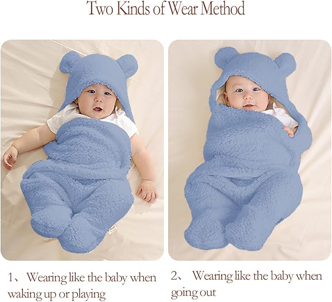 Baby Swaddle Blanket Boys Girls Cute Bear Plush Essential Receiving Blanket Ultra-Soft Newborn Registry Sleeping Wraps for Infant 0-6 Months - Blue