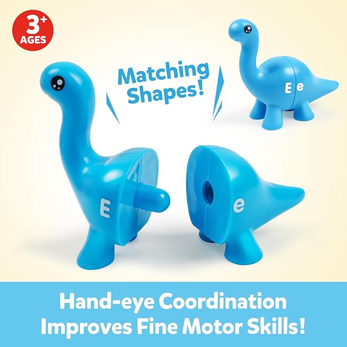 Matching Letters Counting Dinosaur Toys with Double-Sided ABC Alphabet Preschool Learning Uppercase Lowercase Sensory Sorting Educational Montessori Toy Sets for Kids Toddler Aged 3+ Years Old