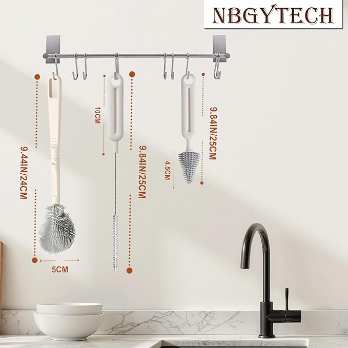 Bottle Brush Set Baby Bottle Cleaner Kit wtih Silicone Brush Nipples Brush Straw Brush Water Bottle Cleaning Tools for Breast Pumps Sippy Cup Glassware