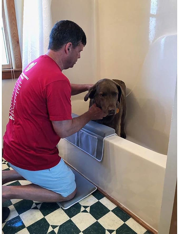 Bath Kneeler & Elbow Rest–Thick, Non-slip 1-Piece Pads Protect Elbows & Knees, Mesh Pockets for Storage. Quick-Dry, Easy to Clean, Durable. Perfect for Bathing Babys, Toddlers, & Pets (Smokey Gray)