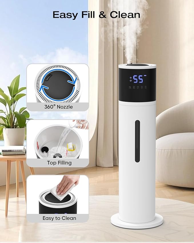 13L Humidifier Large Room, 100H Runtime 28 dB Quiet Cool Mist Air Humidifiers for Bedroom, Baby Nursery, Living Room