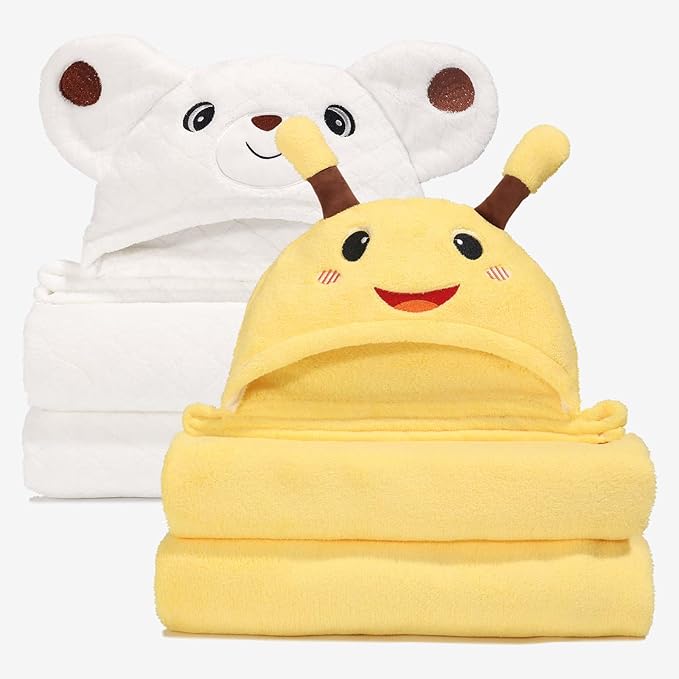 Hooded Towels for Kids,Toddler Bath Towel with Hood Age 0-5,2 Pcs Baby Bath Towels,Hooded Towels for Toddlers with 1-3 Large Size 50 * 32 Inch, Bath Towel for Kids,White&Yellow
