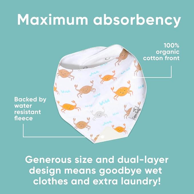 Copper Pearl 4 Pack Soft Cotton Baby Bibs for Drooling and Teething, Absorbent Drool Bibs for Baby Girl and Boy, Adjustable to Fit Newborns to Toddlers, Tons of Styles (Tide)