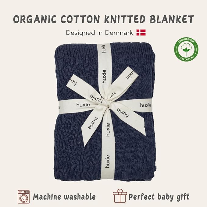 Knitted Organic Cotton Baby Blanket- Swaddle Blanket, 30" x 40" Soft Receiving Blanket for Newborn(North Sea Blue)