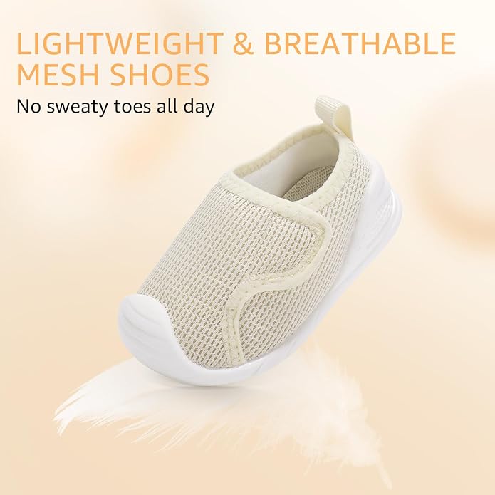 Baby Boys Girls First Walking Shoes Wide Toe Box Infant Sneakers Lightweight Breathable Slip On Barefoot Shoes