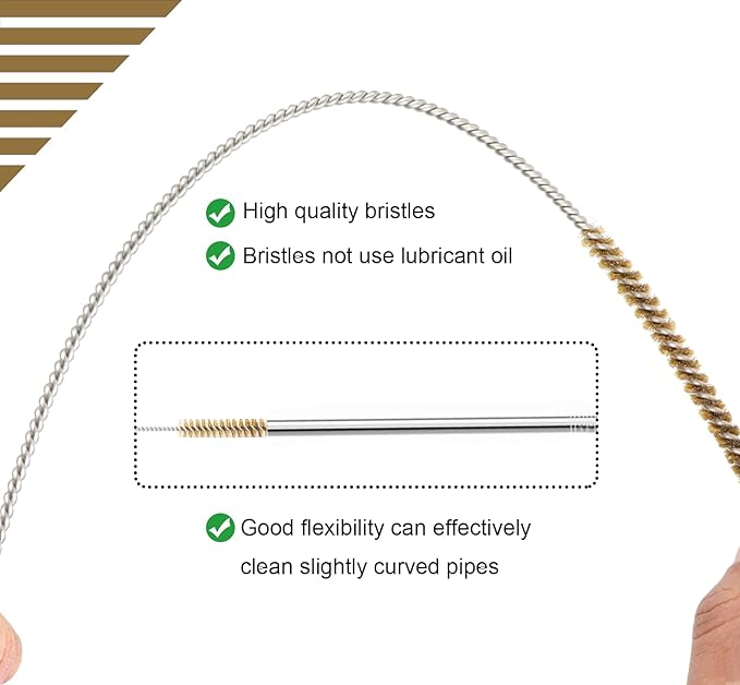 12 Inch Long Brass Tube Brushes for Pipe Cleaning Set with Brass Bristles, Tube Bottle Brush Kit, 8 Sizes for Auto Parts, Bottles, Guns, Tubes, Etc, Yellow, WMXX-BRASS-12