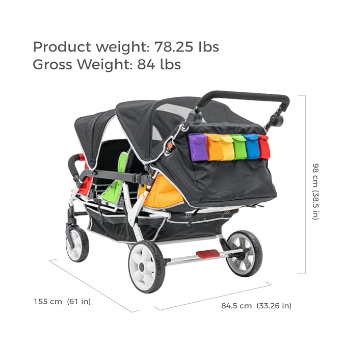 Familidoo H6E 6 seat Baby Stroller- Double Canopy - Daycare Strollers with 5 Point Safety Harness - Backseat footrest Extension for 0 to 36 Months