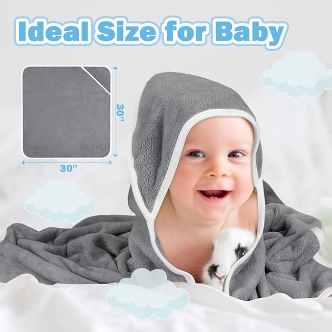 Orighty 6 Pack Baby Hooded Towel 30 x 30 Inch Super Soft Bath Towel with Hood for Babies, Infant, Newborn Essential - Ideal Baby Stuff Registry Gift for Boys and Girls (Grey, White, Blue)
