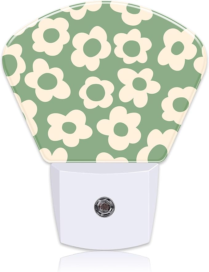 Vintage Green Flowers Night Light, Groovy Flowers Nightlight Plug into Wall with Dusk to Dawn Sensor for Kid Girls Boys Women Men Bedroom, Hallway, Kitchen, Bathroom, Stairs Decor