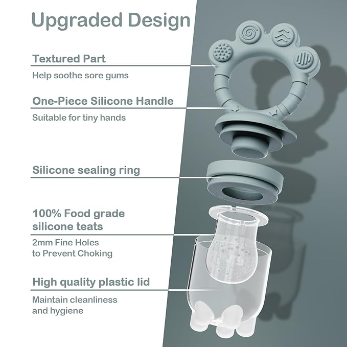 2 Pack Baby Fruit Food Feeder + Breastmilk Popsicle Molds,Baby Teethers,BPA Free,3 Sizes,2mm Fine Holes to Prevent Choking,Perfect for Teething Relief & Infant Solid Food Introduction,3 M+(Ether/Sage)
