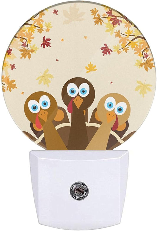 EKOBLA Thanksgiving Day Turkey Nightlight Autumn Red Maple Leaf LED Night Light Plug into Wall with Dusk to Dawn Light Sensor for Bedroom Living Room Kitchen