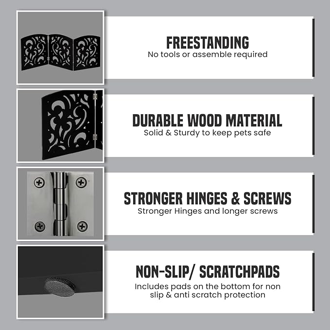 Bundaloo Freestanding Dog Gate Expandable Decorative Wooden Fence for Small to Medium Pet Dogs, Barrier for Stairs, Doorways, & Hallways