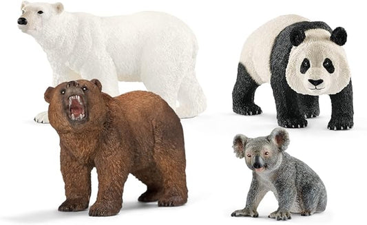 Schleich Wild Life - 4 PC Bear Figure Toy Playset - Realistic Panda, Koala, Grizzly and Polar Bear Figurine for Kids and Toddlers - Educational Animal Toys for Boys and Girls Ages 3+ - 77589