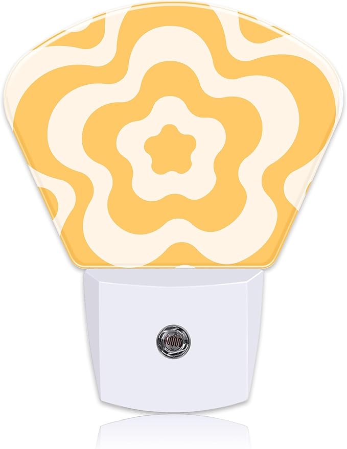 Retro Flower Swirl Night Light Plug into Wall, Yellow Flowers Night Light with Dusk to Dawn Sensor for Kid Girls Boys Women Men Bedroom, Hallway, Kitchen, Bathroom, Stairs Decor