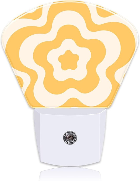 Retro Flower Swirl Night Light Plug into Wall, Yellow Flowers Night Light with Dusk to Dawn Sensor for Kid Girls Boys Women Men Bedroom, Hallway, Kitchen, Bathroom, Stairs Decor