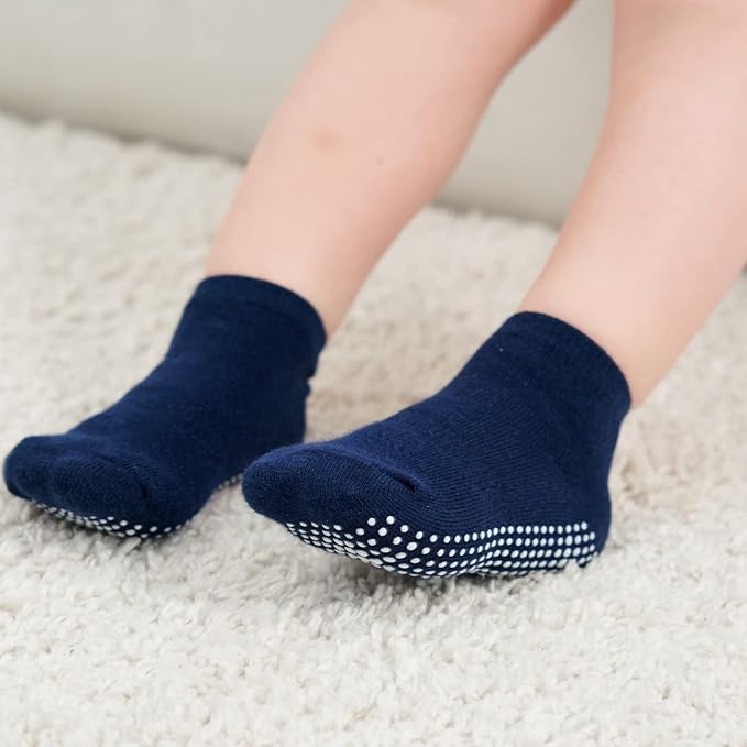 ZAPLES Baby Non Slip Grip Ankle Socks with Anti Skid Grippers Boys Girls Low Cut for Infants Toddlers Kids