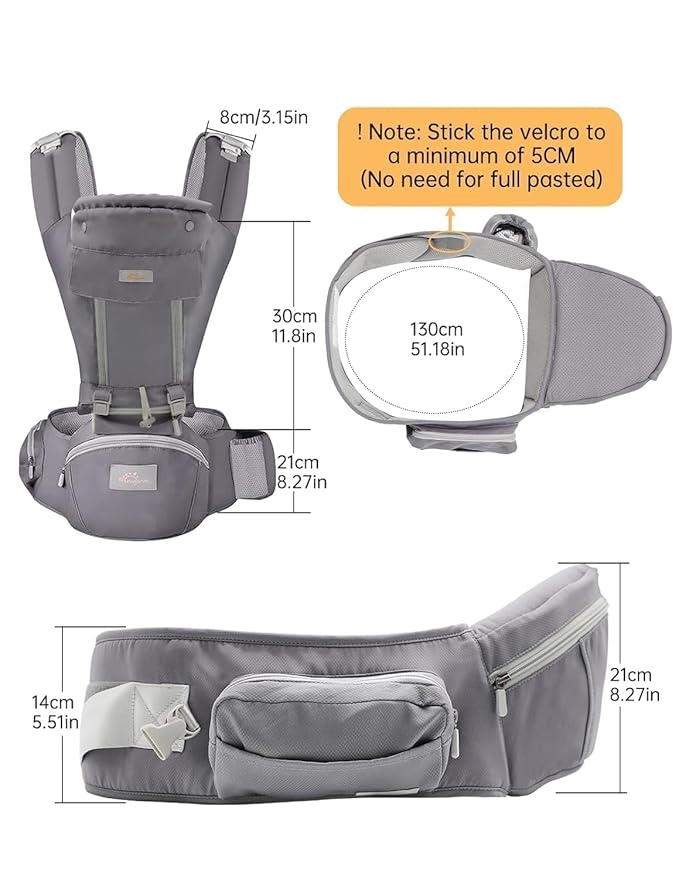 Baby Carrier with Hip Seat, 6 in 1 Baby Carrier Newborn to Toddler, Adjustable Infant Carrier with Hood, All Seasons & All Position Baby Holder Carrier for Breastfeeding