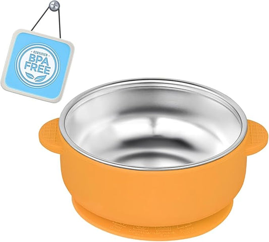 1 Pack Stainless Steel Toddler Suction Bowls for Baby Plates, 2-in-1 SUS304 Toddlers Bowl & Removable Silicone Suction Kids Bowl for Cereal | Snack | Anti-Scald Non-Toxic Suction Bowls