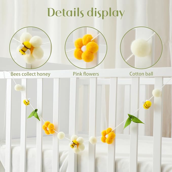 Baby Mobile for Crib Crib Nursery Mobile for Boys Girls Boho Bee Flower Nursery Decor Soothe Toy Baby Shower Set for Infant Bedroom Hanging Decoration Toy