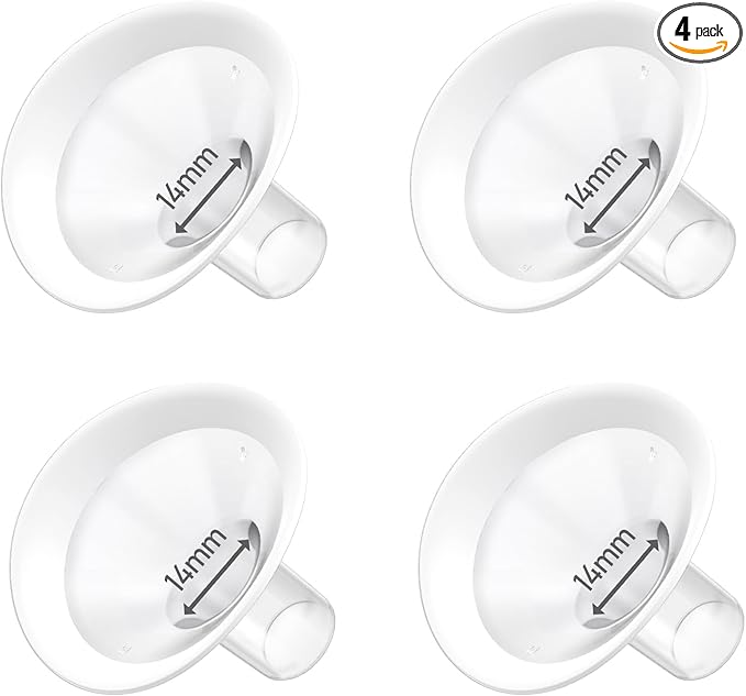 4pc 14mm Oval Flanges Shields Built-in Soft Edges Compatible with Medela/Lansionh Pumps, Replacement Parts for Pump in Style, Symphony, Swing Maxi, Harmony and Personalfit Flex Connector