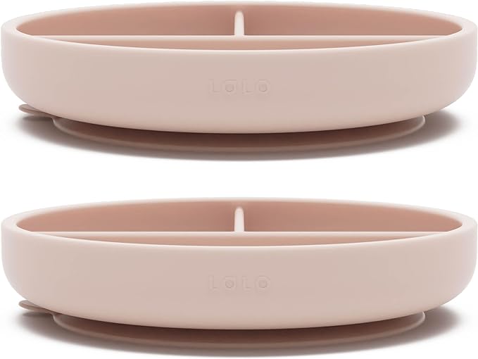 Lalo Suction Plates - 2 Pack, 100% Silicone Non-Toxic BPA-Free Baby Plates with Suction Base To Prevent Accidental Tip-Overs - Suction Plates for Toddlers With Three Divided Sections - Grapefruit