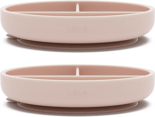 Lalo Suction Plates - 2 Pack, 100% Silicone Non-Toxic BPA-Free Baby Plates with Suction Base To Prevent Accidental Tip-Overs - Suction Plates for Toddlers With Three Divided Sections - Grapefruit