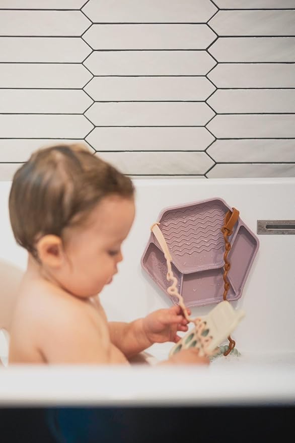 Smack Fun - The Original All-in-one Suction Plates + Safety Toy Straps - Silicone Suction Plates for Toddlers + Baby - First Foods + Self-Feeding. Comes with 2 Straps (Pale Mauve)