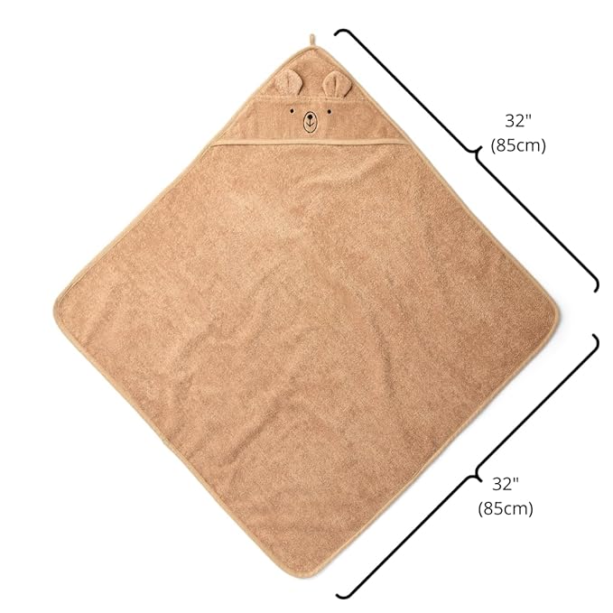 Baby Hooded Towel – Organic Cotton Baby Bath Towels – Baby Towels, Baby Bath Towels for Baby Boy, Baby Girl, 32" x 32" Super-Soft and Absorbent Baby Towels for Newborn (Bear - Natural)