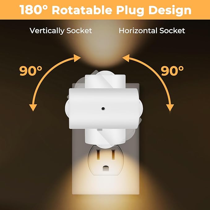 4 Pack LED Night Light, Dimmable Plug-in Wall Nite Light with Dusk to Dawn Auto On/Off, 180° Rotating Head, 2700K Warm White, 0-200 LM for Nursery, Hallway, Bathroom