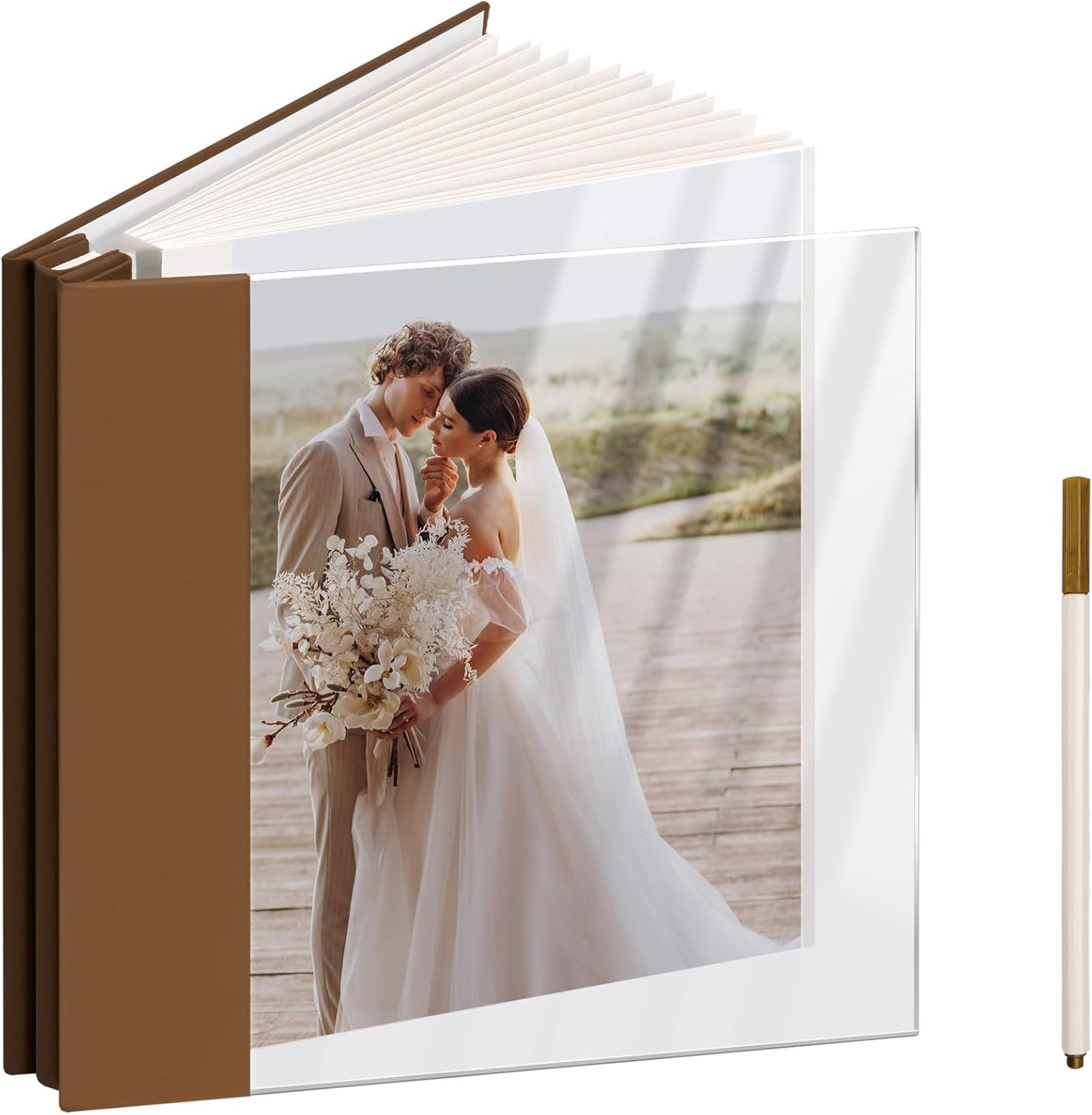 Vienrose Acrylic Cover Self Adhesive Photo Album for Small 4x6 5x7 8x10 Pictures Scrapbook Wedding Memory Book for Polariod Baby Bride Couples Kids School Family Travel 20 Sheets (40 Pages) Brown
