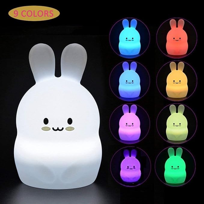 Rabbit Night Light for Kids, Bedside Lamp for Children, Baby Nursery Lamp for Breastfeeding Safe, Break Resistant, Adjustable Brightness & Color, Touch Control + Remote Control - Medium Rabbit