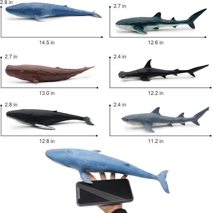 Mostop Sea Animal Toy for Kids 6 Pack 14.5'' Large Size Ocean Sea Marine Animal Figures, Realistic Ocean Sea Creature Action Models Whale Ornament Education Cognitive Toy Set for Boys Girls