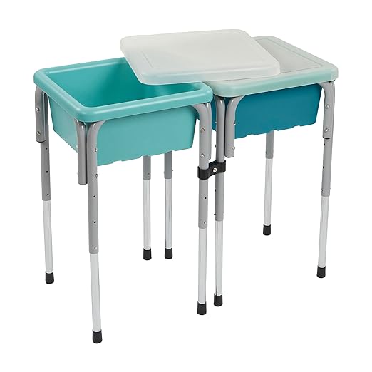 ECR4Kids 2-Station Sand and Water Adjustable Play Table, Sensory Bins, Seafoam/Turquoise