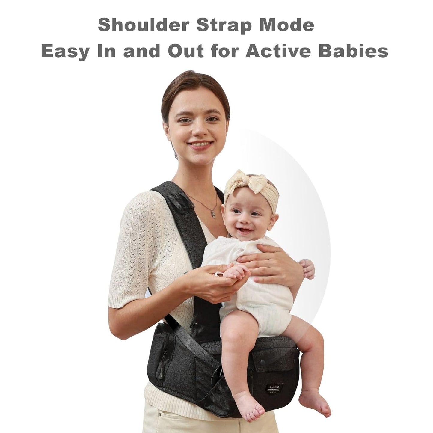 SUNVENO 3 in 1 Ergonomic Baby Carrier with Hip Seat for Newborns and Toddlers, Supports 20 lbs and Up, Waist and Back Relief with Large Weight Capacity for All Season Use,Black