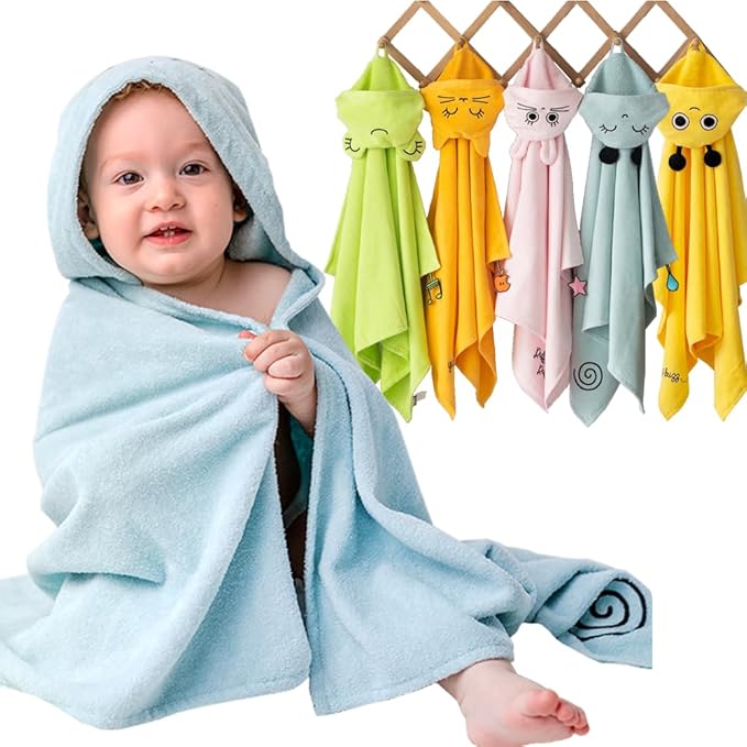 Milk&Moo Baby Hooded Towel, 100% Organic Turkish Cotton, Ultra Absorbent Bath Towel with Hood, 27x47 Inch, for Baby Boys & Girls (0-2 Years, Blue)