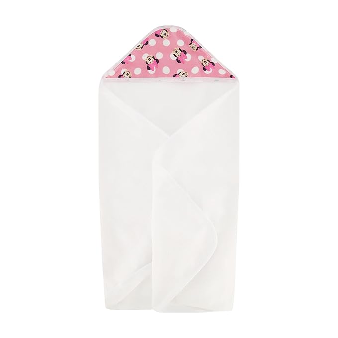 Disney Cudlie Baby Girl Minnie Mouse 2 Pack Rolled/Carded Hooded Towels in Happy Dots Print