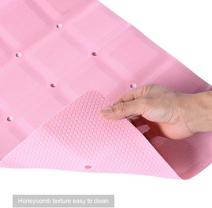 Bathtub Mat Non Slip Soft Rubber Bathroom Bath No Suction Cups for Textured Tub Silicone Shower Bath Tub Mat(Pink, 28-inch x 14-inch)